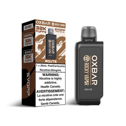 SVOPP Rocky Vapor OXBAR 32K, GB flavor, advanced dual mesh coil technology, delivering smooth and rich taste, designed for vapers in Ontario and Quebec.