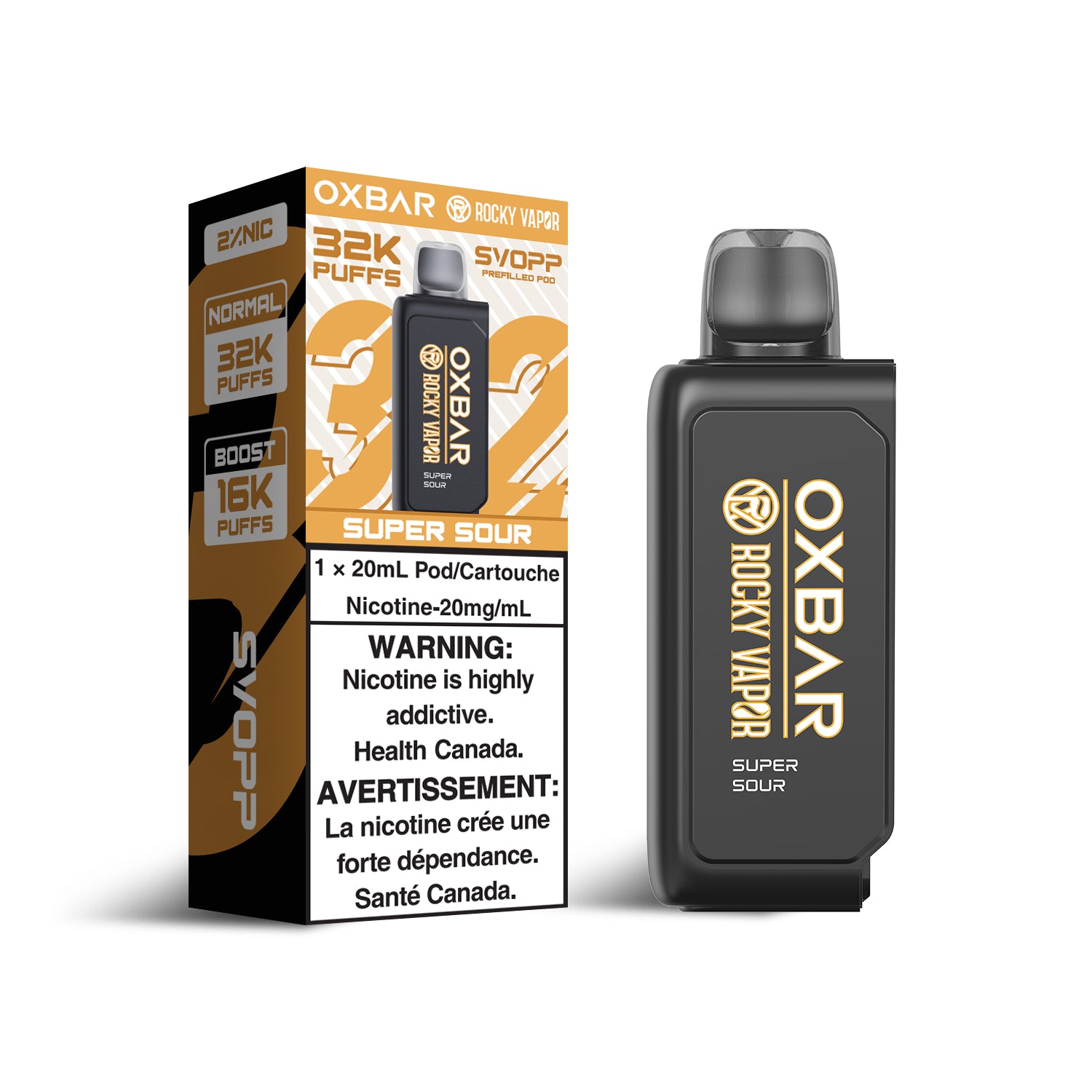 SVOPP Rocky Vapor OXBAR 32K, Canada D flavour, smooth and satisfying vape experience with 32,000 puff capacity, customizable settings, designed for Ontario and Quebec customers.