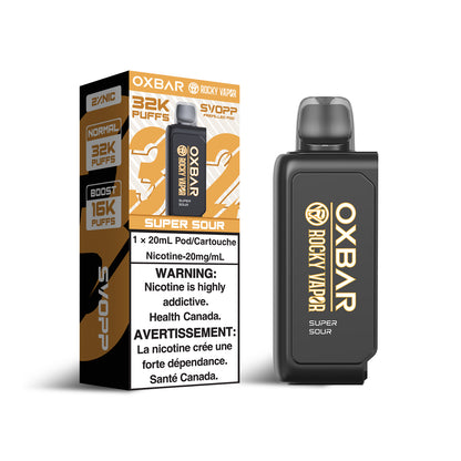 SVOPP Rocky Vapor OXBAR 32K, Canada D flavour, smooth and satisfying vape experience with 32,000 puff capacity, customizable settings, designed for Ontario and Quebec customers.