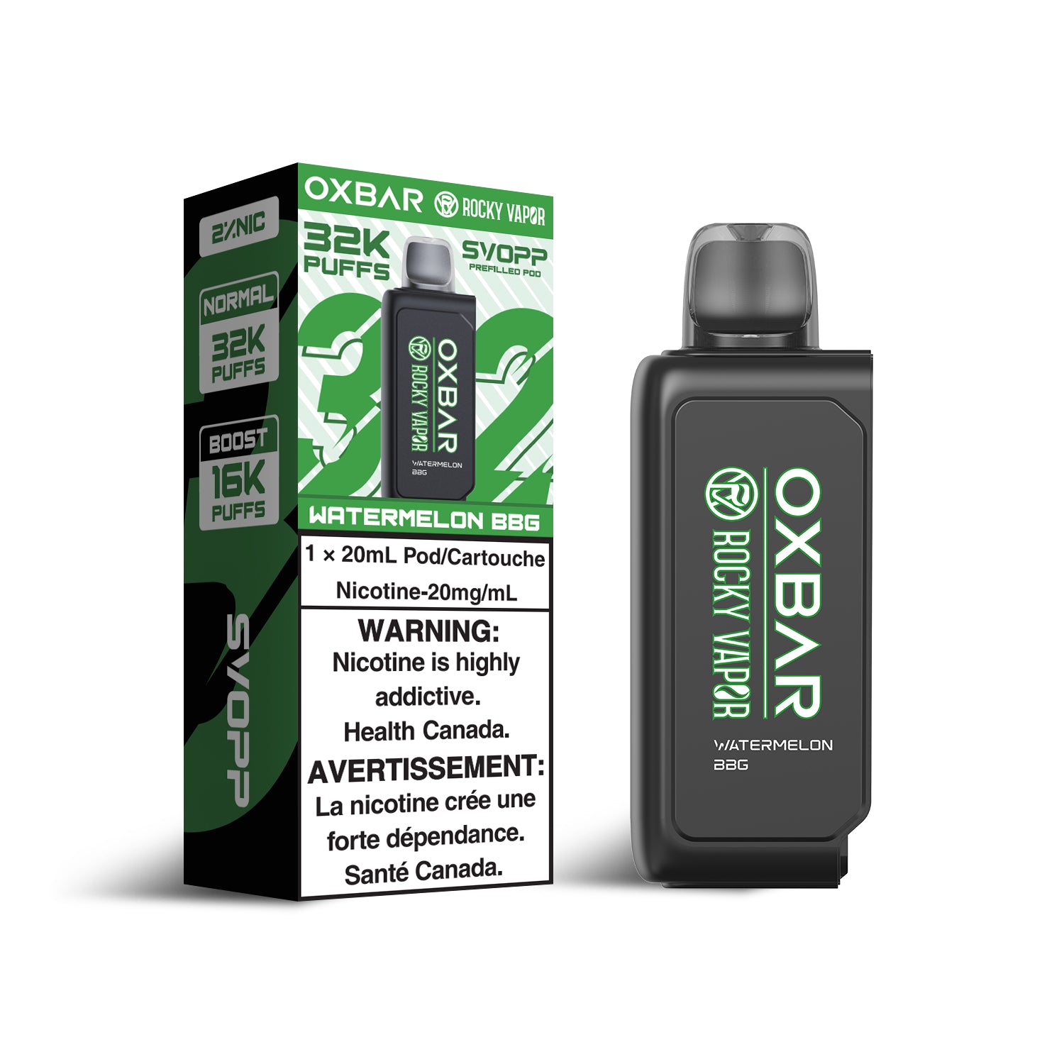 SVOPP Rocky Vapor OXBAR 32K, Blue Razz flavour, 32,000 puffs capacity with adjustable airflow for personalized vaping, ideal for Ontario and Quebec customers.