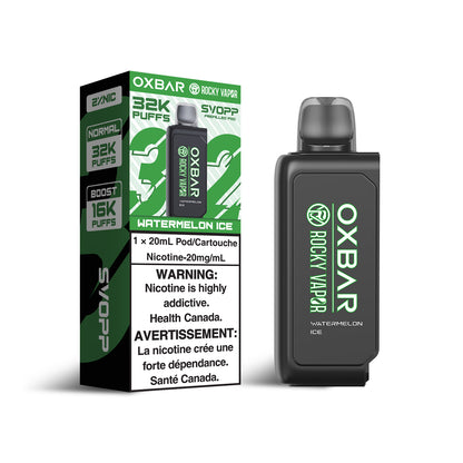 SVOPP Rocky Vapor OXBAR 32K, Banana Ice flavour disposable vape, 32,000 puffs, adjustable airflow and wattage, long-lasting flavour, ideal for Ontario and Quebec vapers.