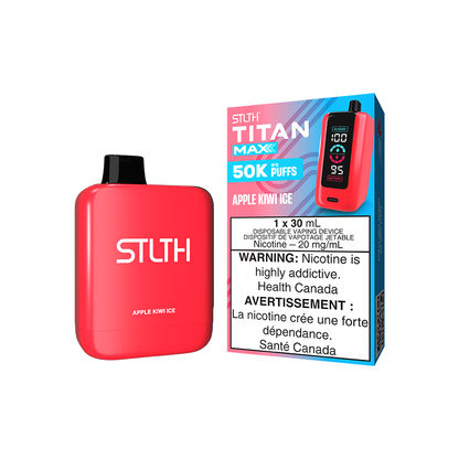 STLTH Titan MAX 50K disposable vape, Apple Kiwi Ice flavour, quad mesh coil, adjustable airflow, 30mL e-liquid, USB-C charging, ideal for Ontario and Quebec vapers.