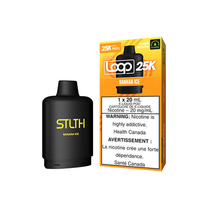 STLTH Loop 25K, Banana Ice flavour disposable vape, 25,000 puff capacity, rechargeable design, long-lasting and hassle-free vaping, ideal for Ontario and Quebec vapers.