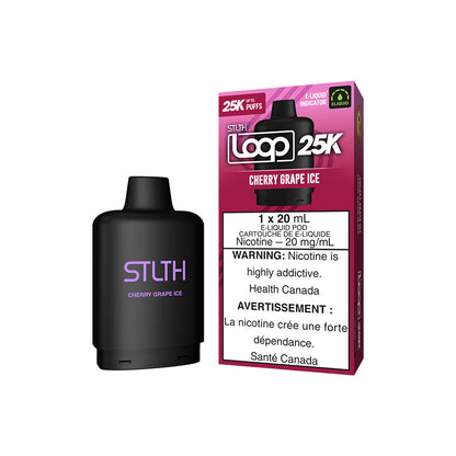 STLTH Loop 25K, Cherry Grape Ice flavour, smooth bold hits with 25,000 puffs and rechargeable convenience, ideal for Ontario and Quebec vapers.
