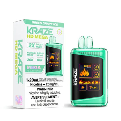 KRAZE HD Mega, Watermelon Ice flavour, adjustable airflow, long-lasting battery, ideal for Ontario and Quebec vape enthusiasts.