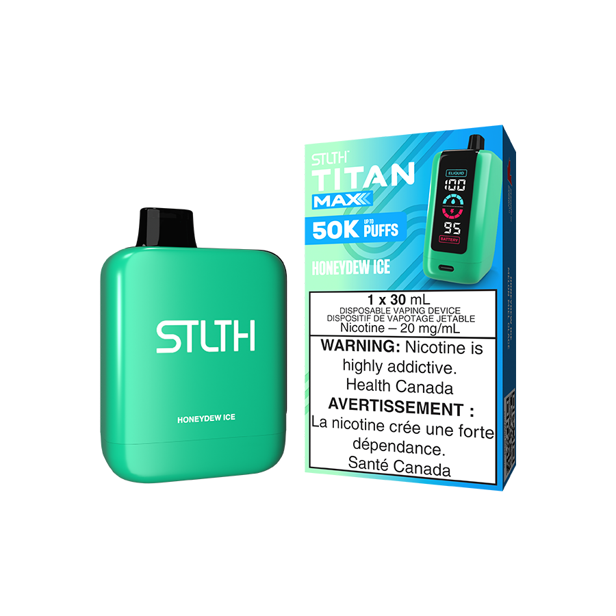 STLTH Titan MAX 50K, Honeydew Ice flavour, smooth refreshing notes with precise airflow control, high-capacity disposable vape, ideal for Ontario and Quebec vapers.