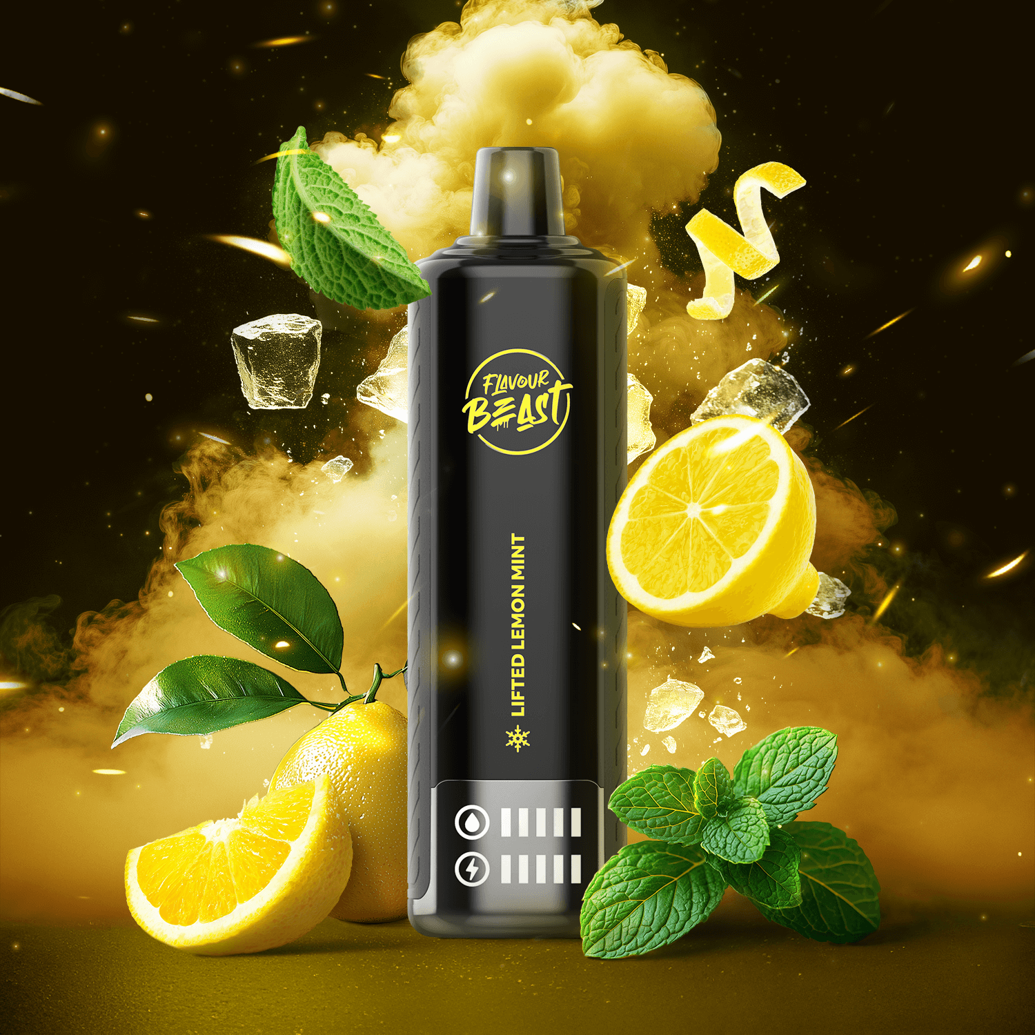 Flavour Beast Beast Bar, Lifted Lemon Mint flavour, 3mg nicotine strength, smooth refreshing shisha-style vape hits in a convenient disposable vape device.