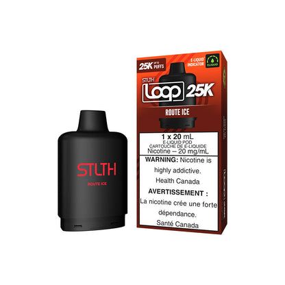 STLTH Loop 25K, Juicy Peach Ice flavour, rechargeable 25,000 puff capacity disposable device, powerful and hassle-free vaping for Ontario and Quebec users.