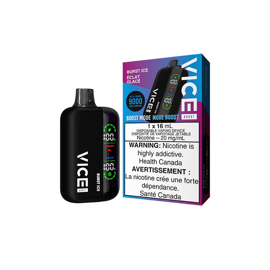 VICE Boost disposable vape, Mango Honeydew Ice flavour, 9000 puffs with rechargeable battery and Boost Mode, ideal for Ontario and Quebec vapers.