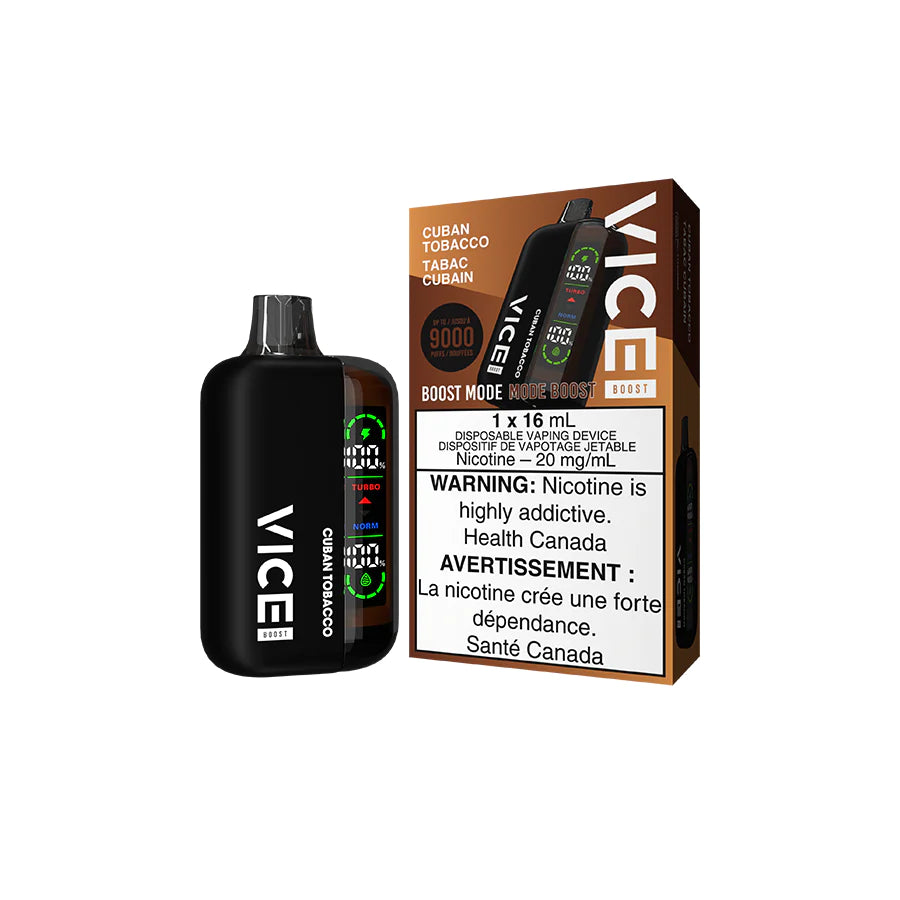 VICE Boost disposable vape, Strawberry Mint flavour, rechargeable battery with Boost Mode, offers up to 9000 puffs, ideal for Ontario and Quebec vapers.