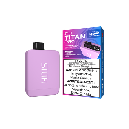 STLTH Titan PRO, Double Berry Twist Ice flavour, rechargeable vape with LED screen display, intense fruity taste and smooth vaping experience, suitable for Ontario and Quebec vapers.