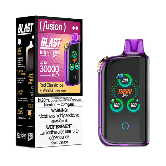 DRIP'N vape fasta blast 30K (Fusion) Red Classic Ice + Vanilla – premium disposable vape pod with icy ejuice flavor, popular in Hawkesbury, Ottawa, and across Ontario.