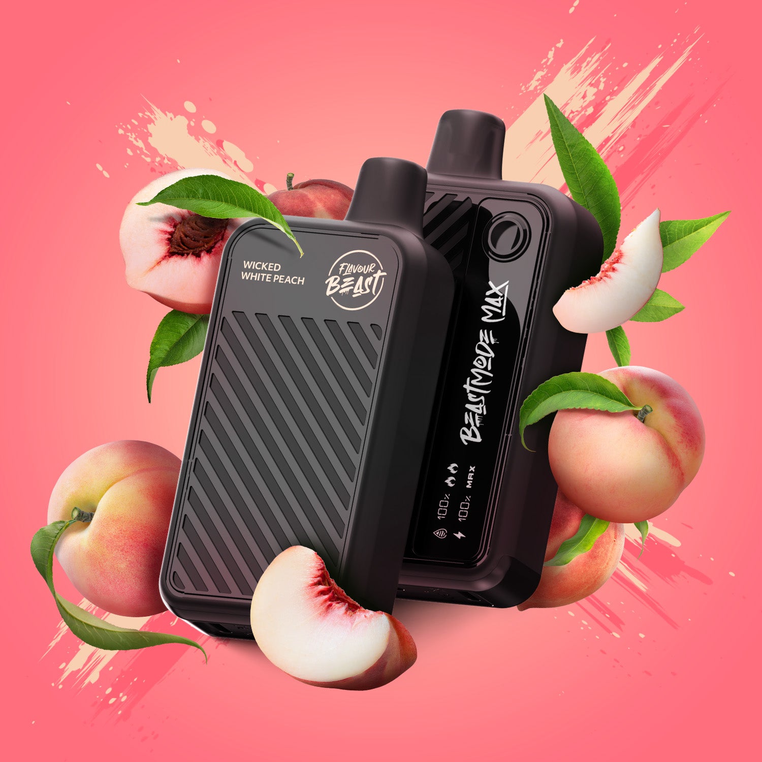 Flavour Beast Beast Mode MAX, Packin Peach Berry flavour, rechargeable battery, triple mode vaping experience, intense and long-lasting satisfaction, designed for Ontario and Quebec vapers.