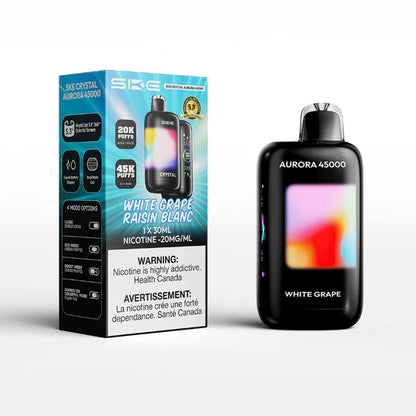 SKE AURORA 45K White Grape flavour disposable vape, 45,000 puffs capacity, advanced dual mesh coil, long-lasting 850mAh battery, ideal for Ontario and Quebec vapers