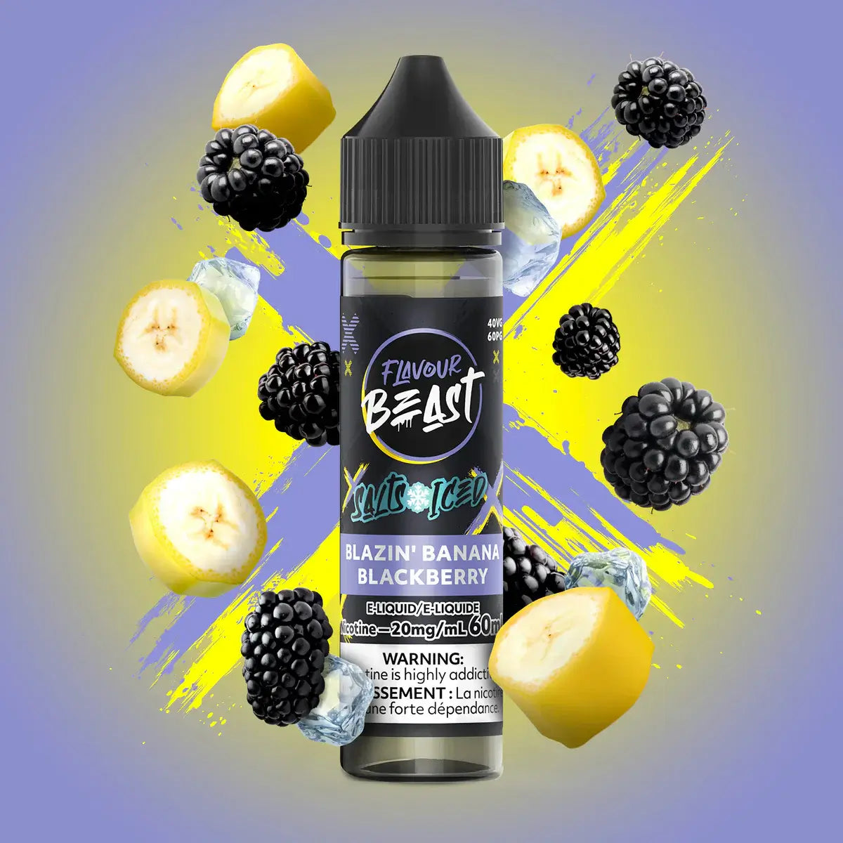 Flavour Beast E-Liquid Salt Iced 60mL, Super Sour Blueberry flavour, 20 mg/mL nicotine strength, bold, smooth, and refreshing iced vape, ideal for Ontario and Quebec customers.