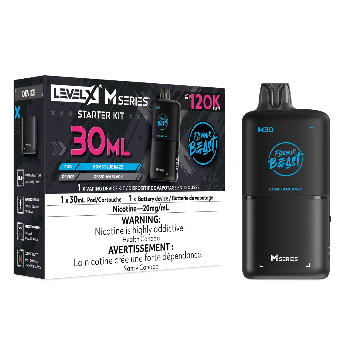 Flavour Beast Level X M Series Starter Kit 30mL Bomb Blue Razz - Supa Vapes