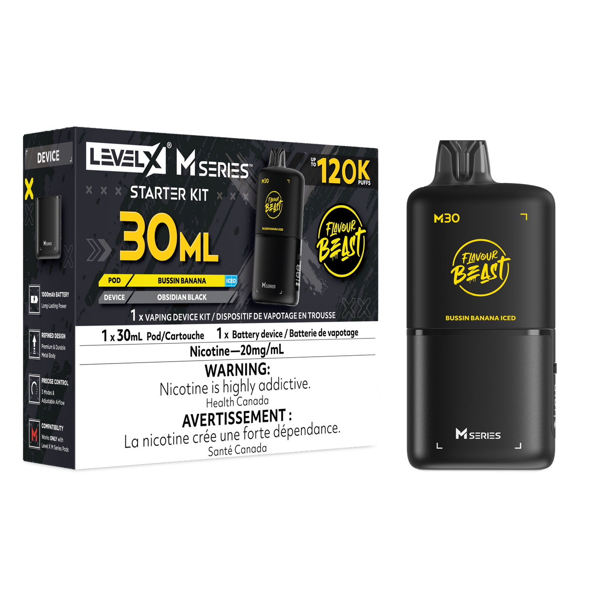 Flavour Beast Level X M Series Starter Kit 30mL Bussin' Banana Iced - Supa Vapes