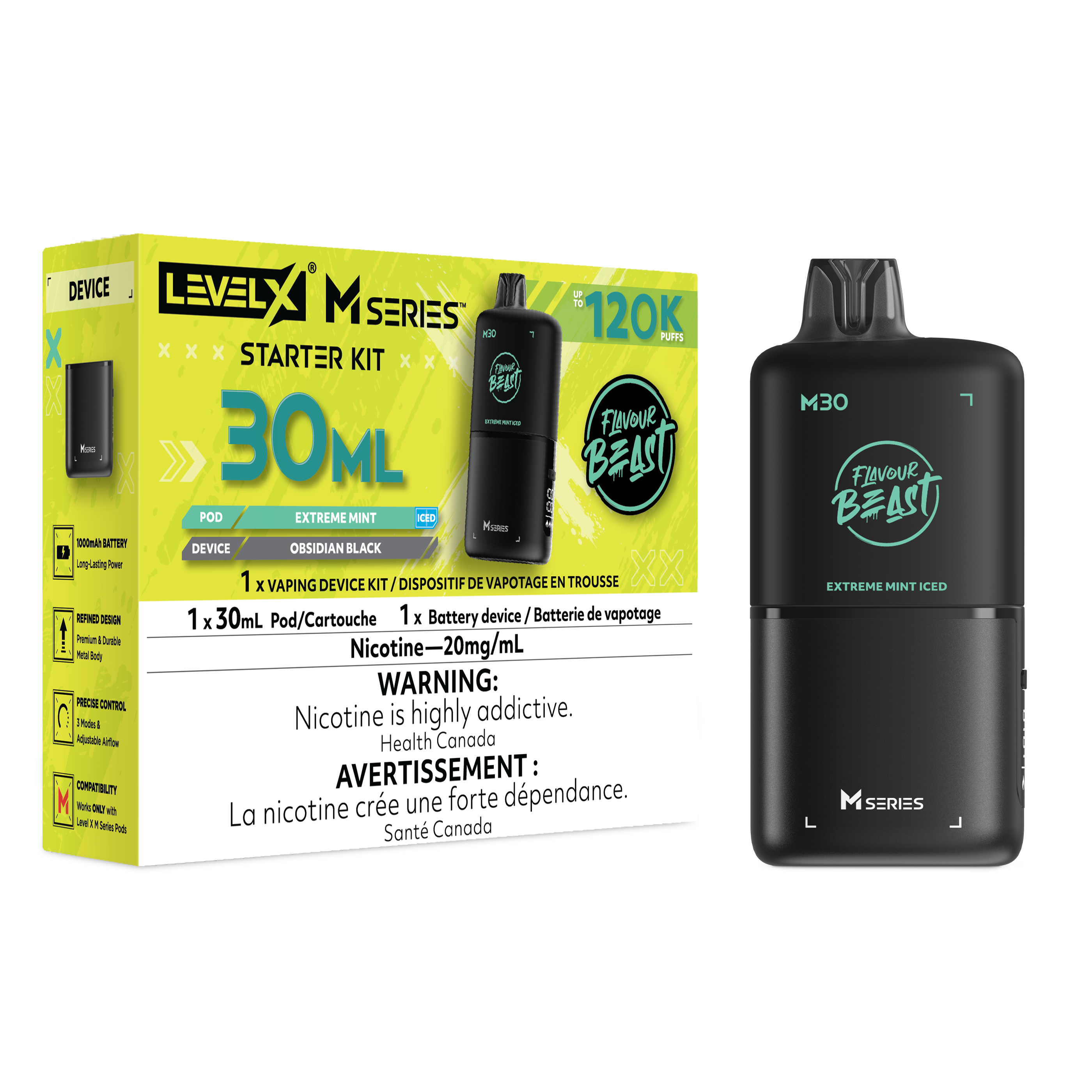 Flavour Beast Level X M Series Starter Kit 30mL Extreme Mint - Supa Vapes