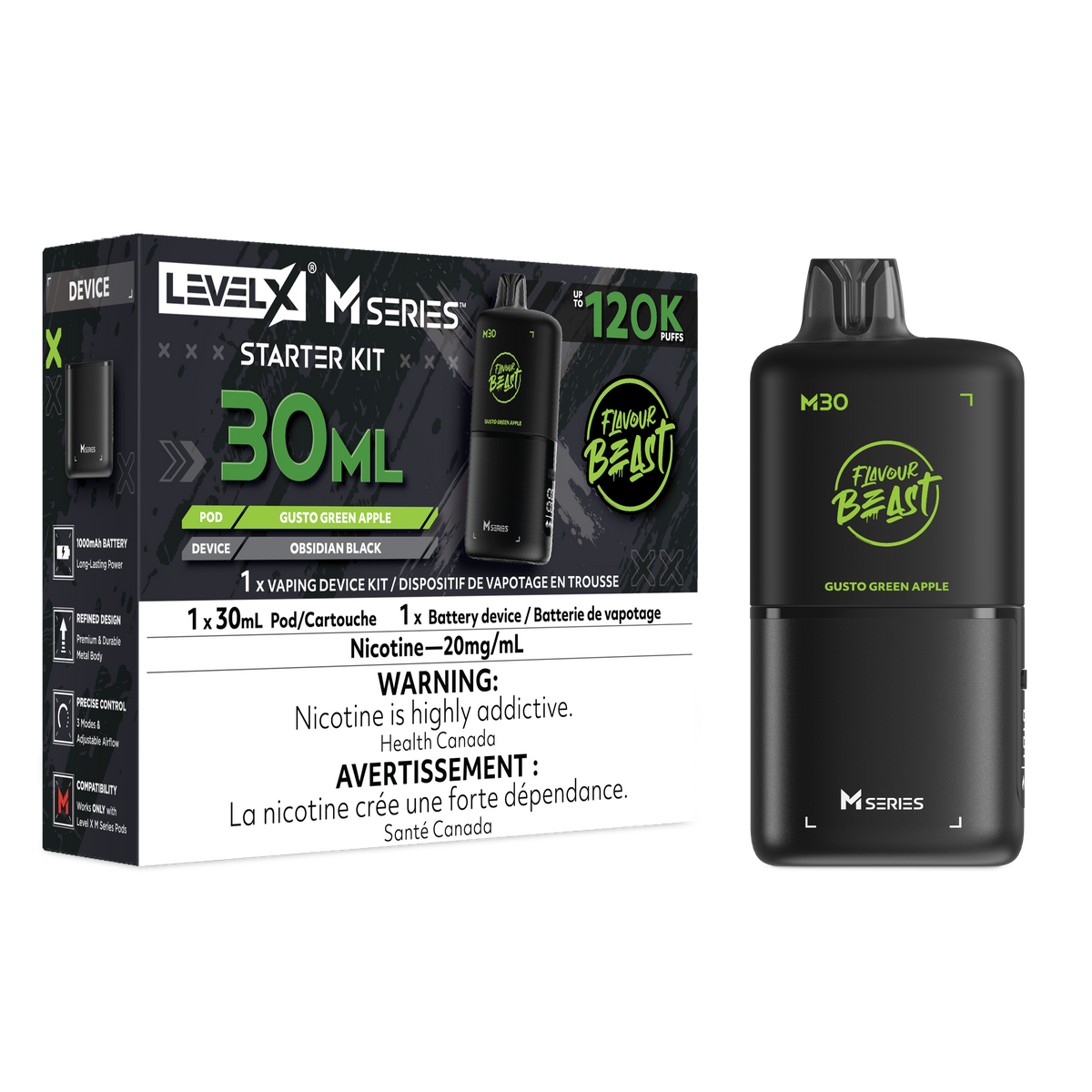 Flavour Beast Level X M Series Starter Kit 30mL Gusto Green Apple - Supa Vapes