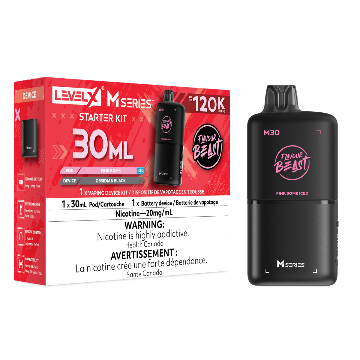 Flavour Beast Level X M Series Starter Kit 30mL Pink Bomb Iced - Supa Vapes