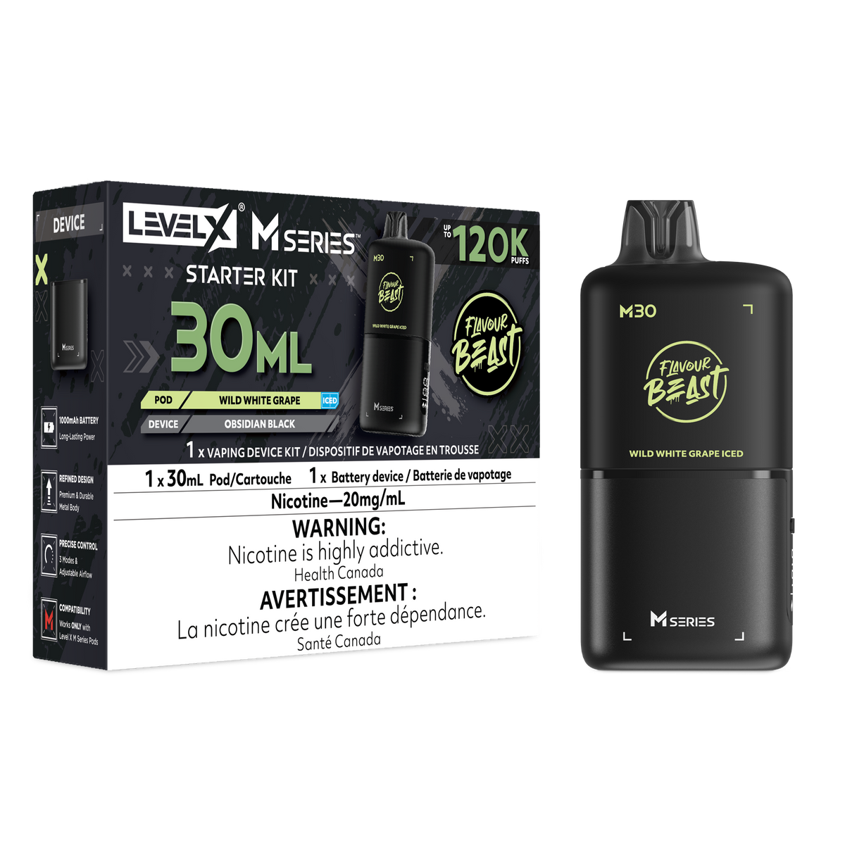 Flavour Beast Level X M Series Starter Kit 30mL Wild White Grape Iced - Supa Vapes