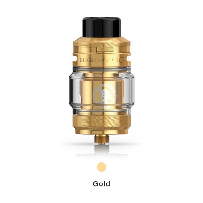 GEEKVAPE Z Sub-Ohm SE tank, Gold finish, sub-ohm vaping device with child safety lock and durable long-lasting coils, designed for Ontario and Quebec vapers.