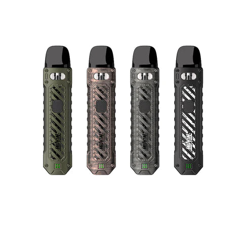 UWELL Caliburn Tenet Pod Kit, Carbon Black finish, user-friendly button and draw activation, smooth vaping experience, designed for Ontario and Quebec vapers.