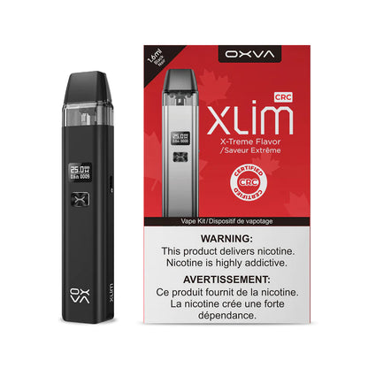 OXVA Xlim pod, Black color, 900mAh battery with adjustable airflow, sleek design ideal for Ontario and Quebec vape enthusiasts.