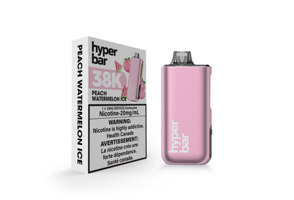 Hyperbar BE38000 disposable vape, Cherry Lime flavor, rechargeable USB-C, adjustable power modes, high puff capacity, designed for Ontario and Quebec vapers.