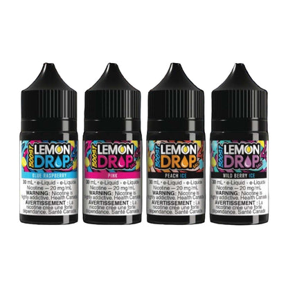 Lemon Drop Boost Salt 30 ML, Blue Raspberry flavour, refreshing sweet and tangy vape juice for smooth nicotine absorption, designed for Ontario and Quebec vapers.