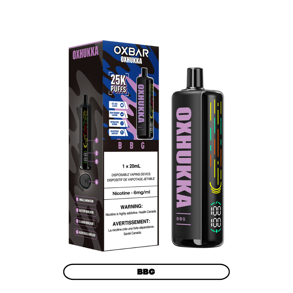 OXBAR Oxhukka, Watermelon BBG flavour, 20mg nicotine strength, smooth and flavorful vaping experience, long-lasting disposable vape, ideal for Ontario and Quebec vapers.