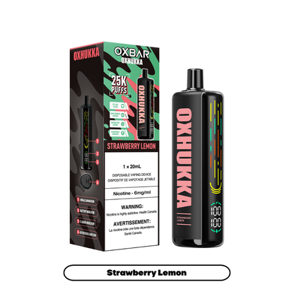 OXBAR Oxhukka Grape Mint disposable vape with 20mg/mL nicotine, rechargeable 1000mAh battery, advanced dual mesh coil for rich flavor and big clouds, designed for Ontario and Quebec vapers.