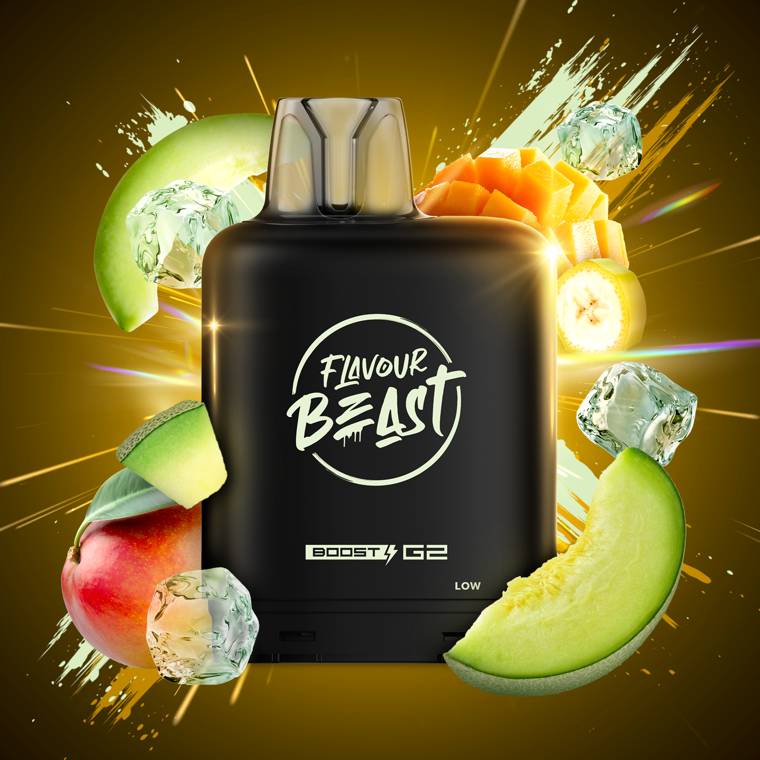 Flavour Beast Level X Boost 25K, STR8 Up Strawberry Banana Iced flavour, premium hybrid vape pod with high puff capacity, 25,000 puffs, ideal for Ontario and Quebec vapers.
