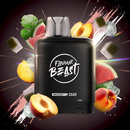 Flavour Beast Level X Boost 25K, Watermelon Strawberry Kiwi Iced flavor, hybrid vaping tech delivering up to 25,000 puffs, premium long-lasting taste, ideal for vapers in Ontario and Quebec.