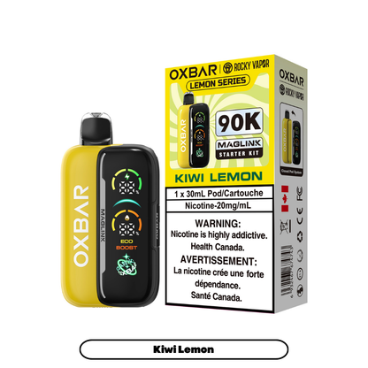 Rocky Vapor Oxbar Megalink Kiwi Lemon 90K on White Background