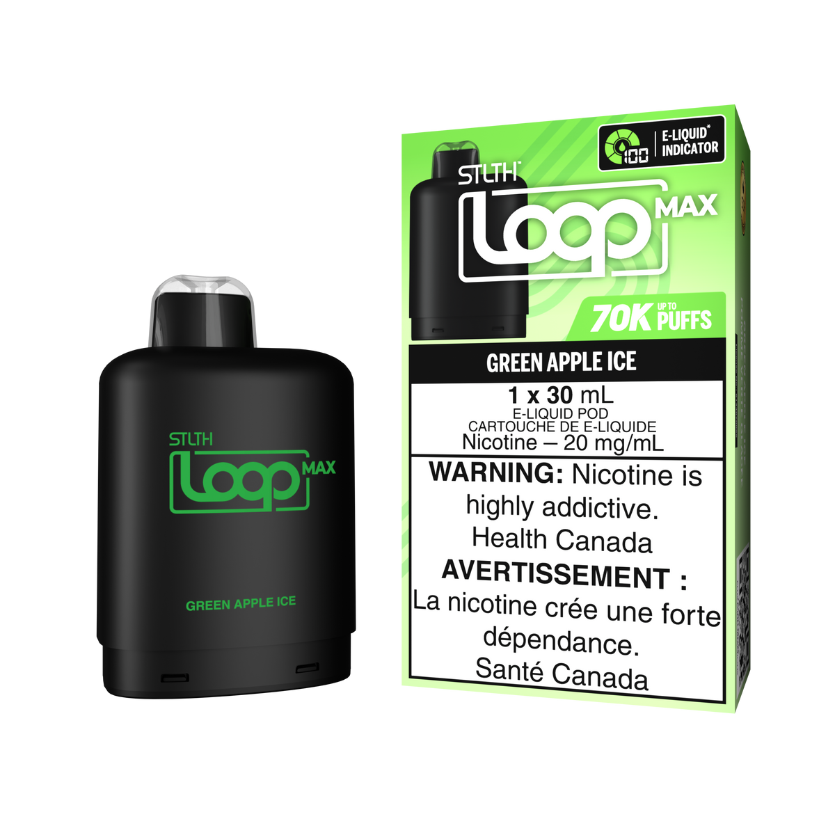 STLTH Loop MAX 70K rechargeable vape — Green Apple Ice flavour | Supa Vapes Canada