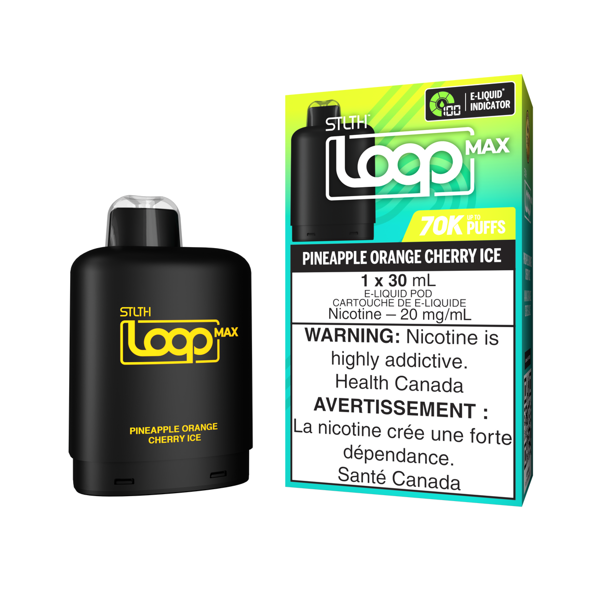 STLTH Loop MAX 70K rechargeable vape — Pineapple Orange Cherry Ice flavour | Supa Vapes Canada