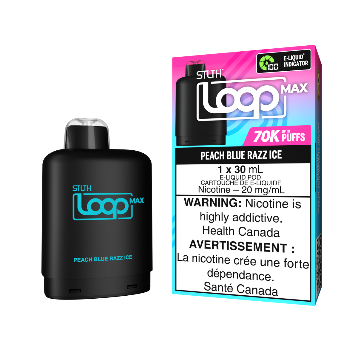 STLTH Loop MAX 70K rechargeable vape — Preach Blue Razz Ice flavour | Supa Vapes Canada