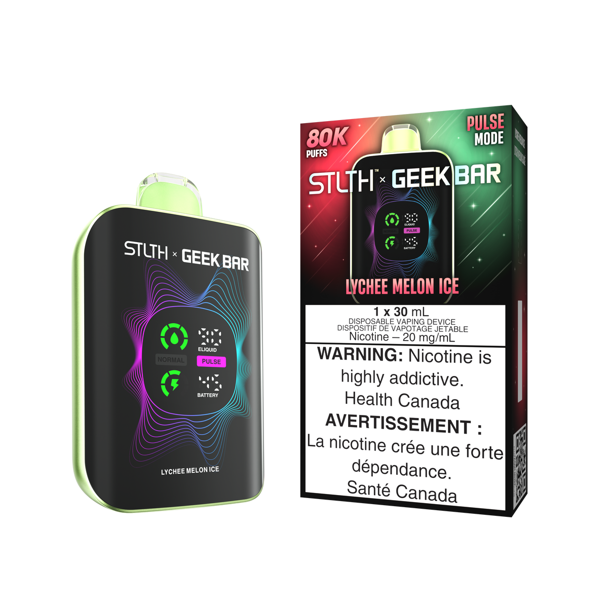 STLTH x Geek Bar 80K disposable vape — Lychee Melon Ice flavour | Supa Vapes Canada