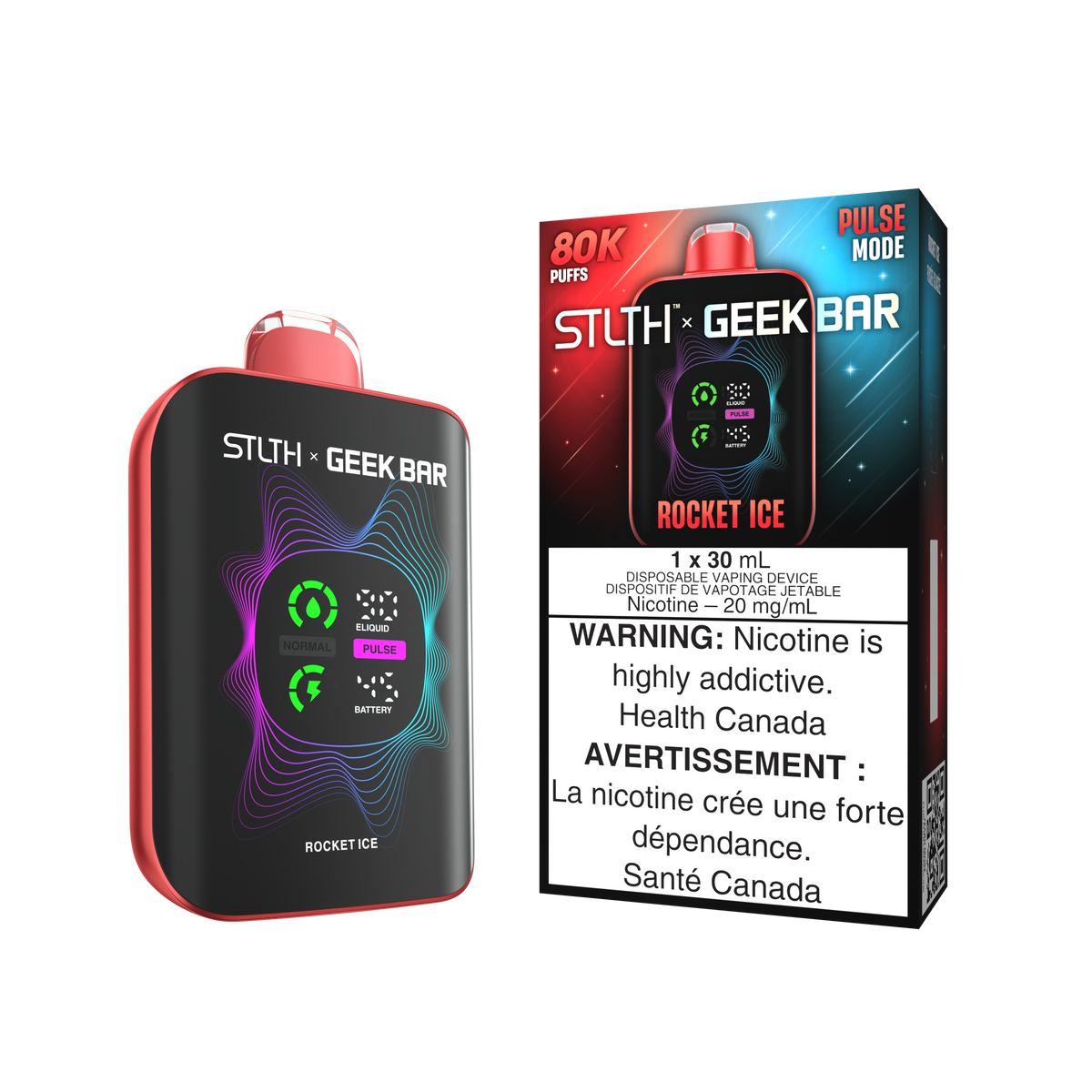 STLTH x Geek Bar 80K disposable vape — Rocket Ice flavour | Supa Vapes Canada