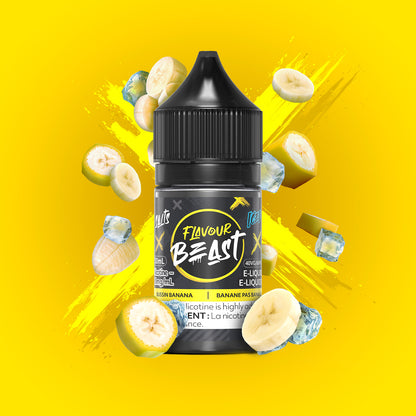 Flavour Beast E-Liquid Salt, Blazin Banana Blackberry flavour, 30mL bottle with 10mg nicotine salt, robust and intense vape juice for long-lasting satisfaction, ideal for Ontario and Quebec vapers.