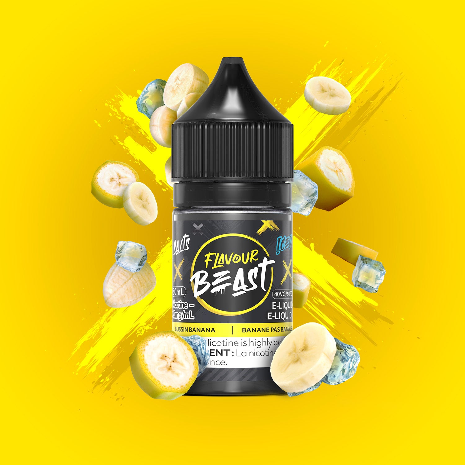 Flavour Beast E-Liquid Salt 30mL, Blazin Banana Blackberry flavour, 20mg nicotine salt strength, robust and smooth vaping experience, ideal for Ontario and Quebec vape users.