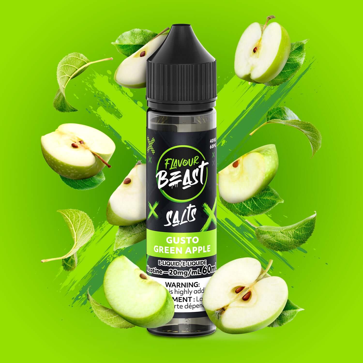 Flavour Beast E-Liquid Salt Nic 60mL, Watermelon G flavour, smooth nicotine salt for a powerful yet refined vape experience, ideal for Ontario and Quebec vapers.