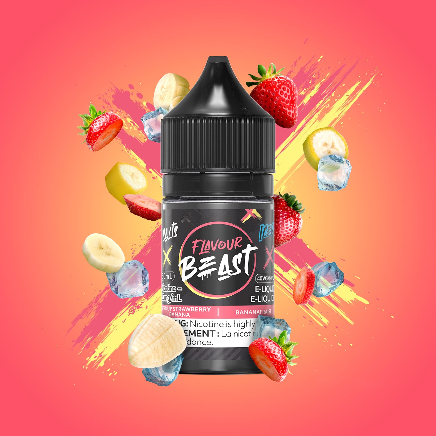 Flavour Beast E-Liquid Salt 30mL, Packin' Peach Berry flavour, 20mg nicotine salt, smooth and flavourful vaping experience, ideal for Ontario and Quebec vapers.