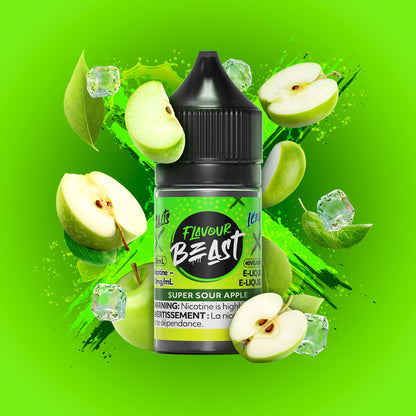 Flavour Beast E-Liquid Salt Super Sour Blueberry Iced, 30mL bottle with 10mg nicotine strength, super sour blueberry iced flavour providing a robust and refreshing vaping experience for Ontario and Quebec smokers transitioning to vape.