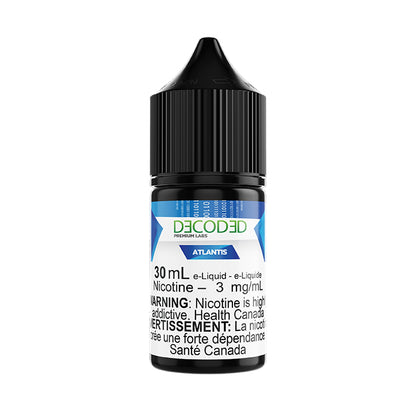 DECODED Salt Nic e-juice, Area 51 flavour, 2% nicotine strength, 30mL bottle, smooth throat hit formula, ideal for pod systems, perfect for Ontario and Quebec vapers.
