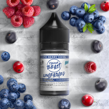 Flavour Beast Unleashed E-Liquid, Epic Berry Swirl Ice flavour with smooth salt nicotine, refreshing bold vape, popular among Ontario and Quebec customers.