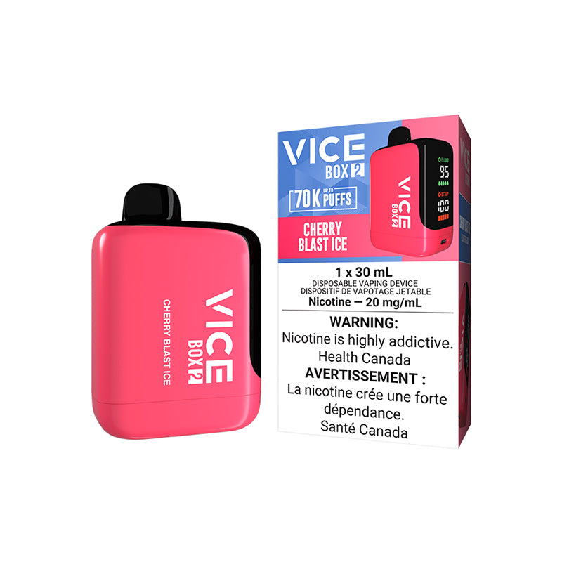 VICE Box 2, Blue Raspberry Ice flavour, smooth rich taste, provides up to 70,000 puffs, customizable vaping experience, ideal for Ontario and Quebec vapers.