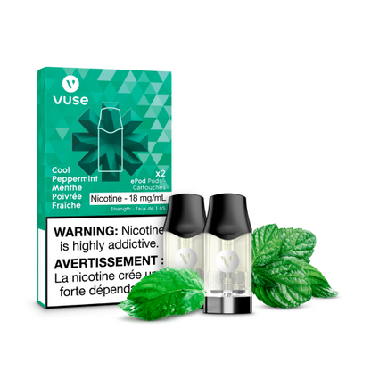 VUSE Epods (2 PCK), Golden Tobacco flavour, 0mg nicotine strength, smooth nicotine-free vaping experience, ideal for Ontario and Quebec users.
