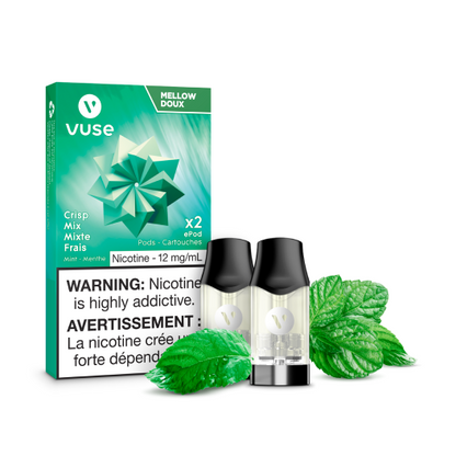 VUSE Epods (2 PCK), Mango flavour, 2% (20mg) nicotine strength, refill pods compatible with Vuse ePod devices, smooth vaping experience for Ontario and Quebec users.